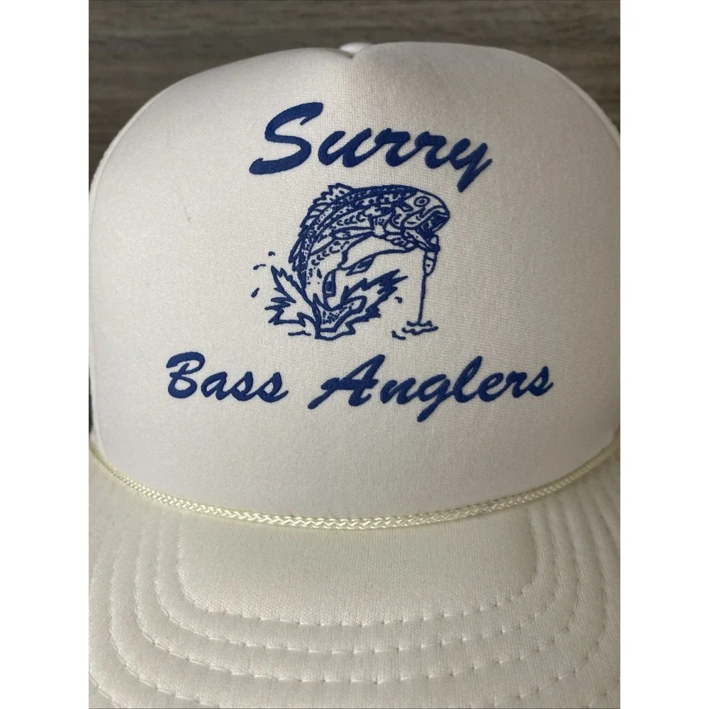 Vintage Surry Bass Anglers White Mesh Hat Fishing Cap Mesh Snapback Rope - Picture 2 of 12